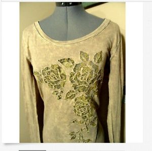 AMERICAN AGE Beads Mineral Wash T-shirt Top S Pink